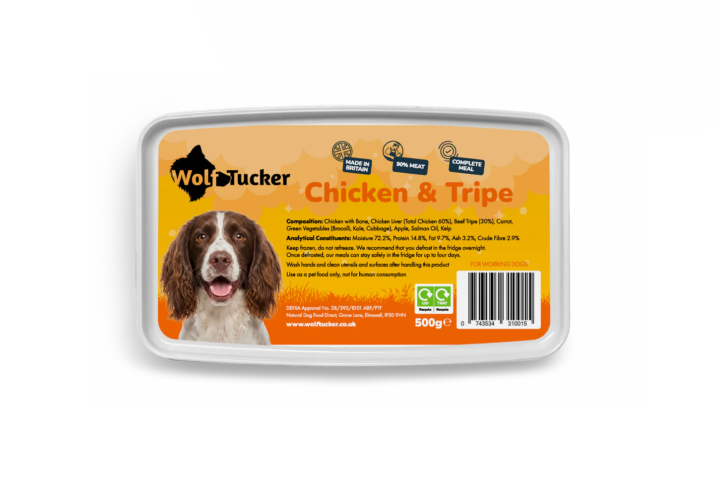 Wolf Tucker Chicken & Tripe Meal 500g | Complete Raw Dog Food
