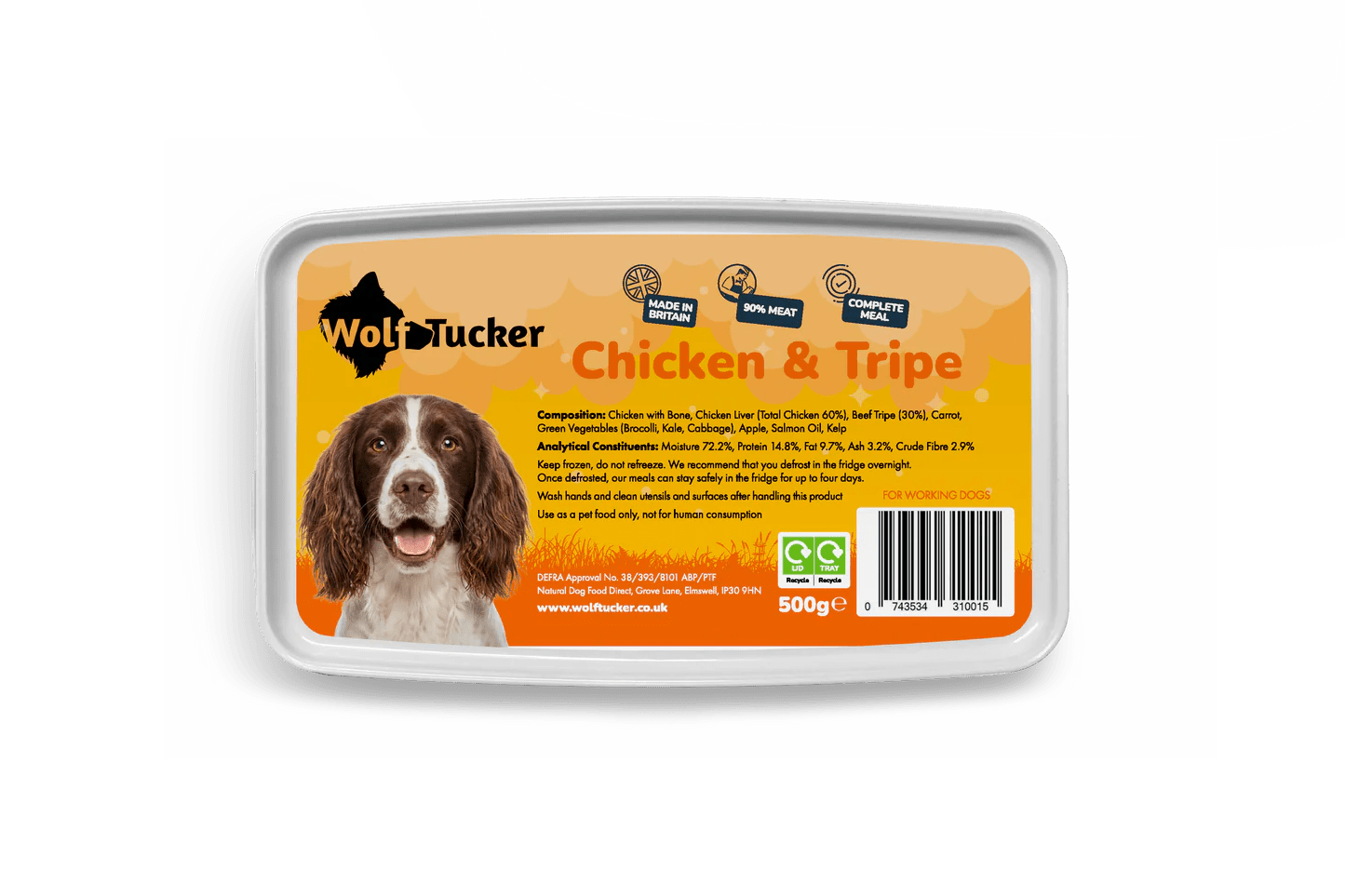 Wolf Tucker Chicken & Tripe Meal 500g | Complete Raw Dog Food - Wild Paws and Claws