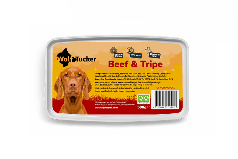 Wolf Tucker Beef & Tripe Meal 500g | Complete Raw Dog Food - Wild Paws and Claws