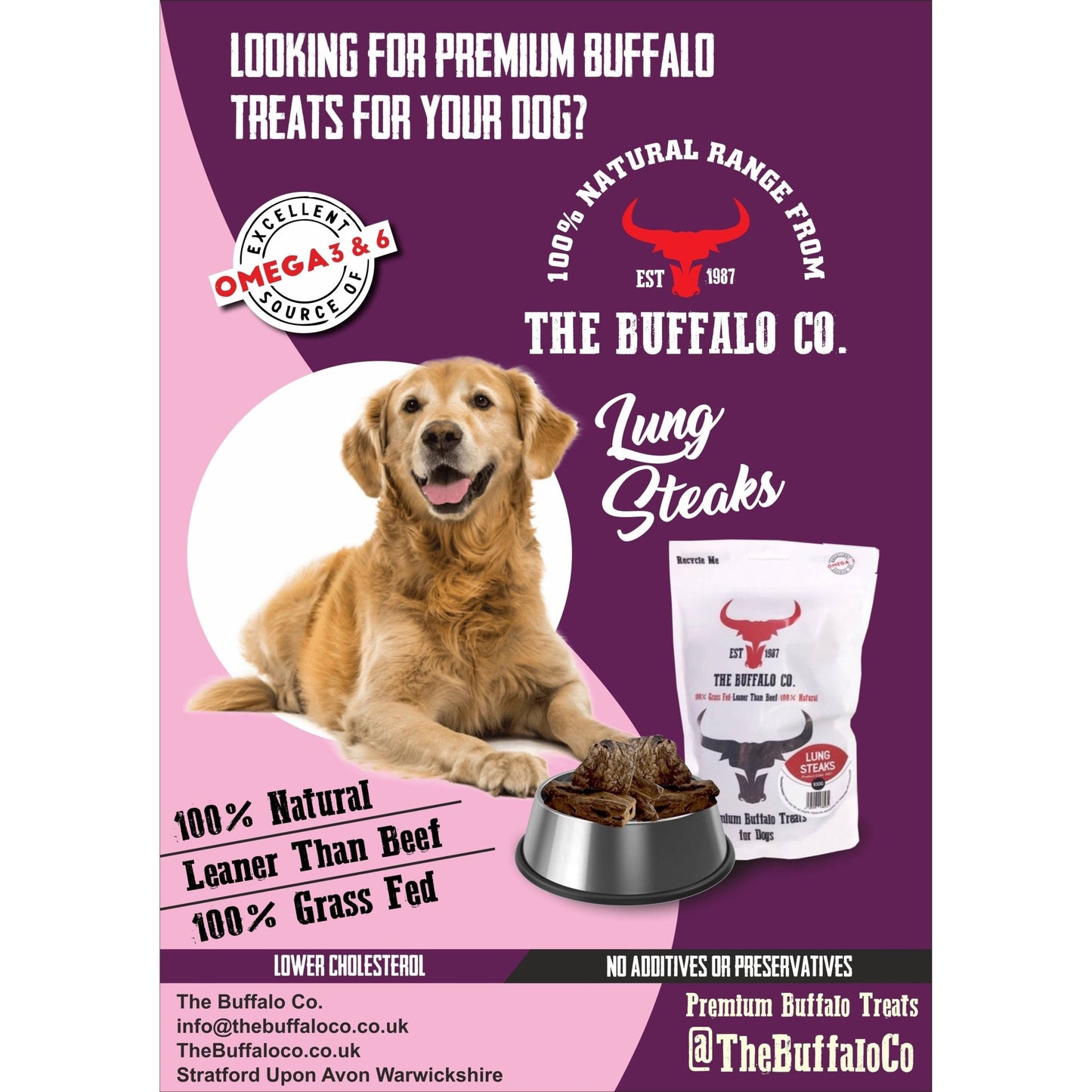 Buffalo Lung Steaks - Dog Treats - 100g - Wild Paws and Claws