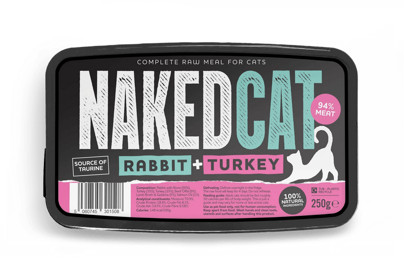 NakedCat Rabbit & Turkey Raw Cat Food - 250g - Wild Paws & Claws