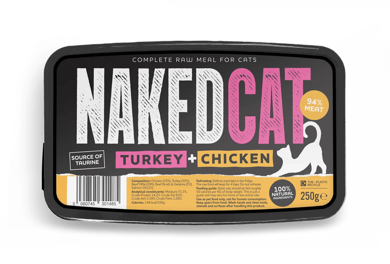 NakedCat Turkey & Chicken Raw Cat Food - 250g - Wild Paws & Claws