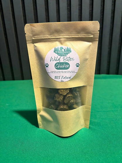 Gently air-dried, Grain-free, high-protein Wild Bites dog & cat treats are easy to digest and perfect for sensitive tummies.