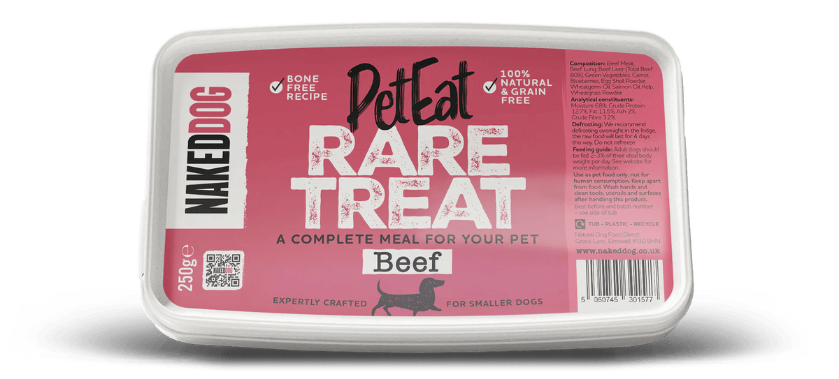 PetEat Rare Treat Beef Bone-Free Raw Dog Food (250g) | Naked Dog - Wild Paws and Claws