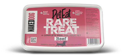 PetEat Rare Treat Beef Bone-Free Raw Dog Food (250g) | Naked Dog