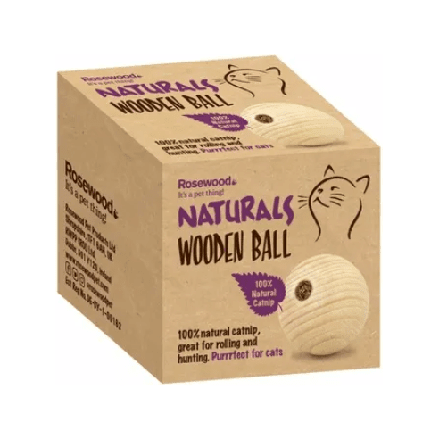 ROSEWOOD WOODEN BALL WITH CATNIP - Wild Paws and Claws