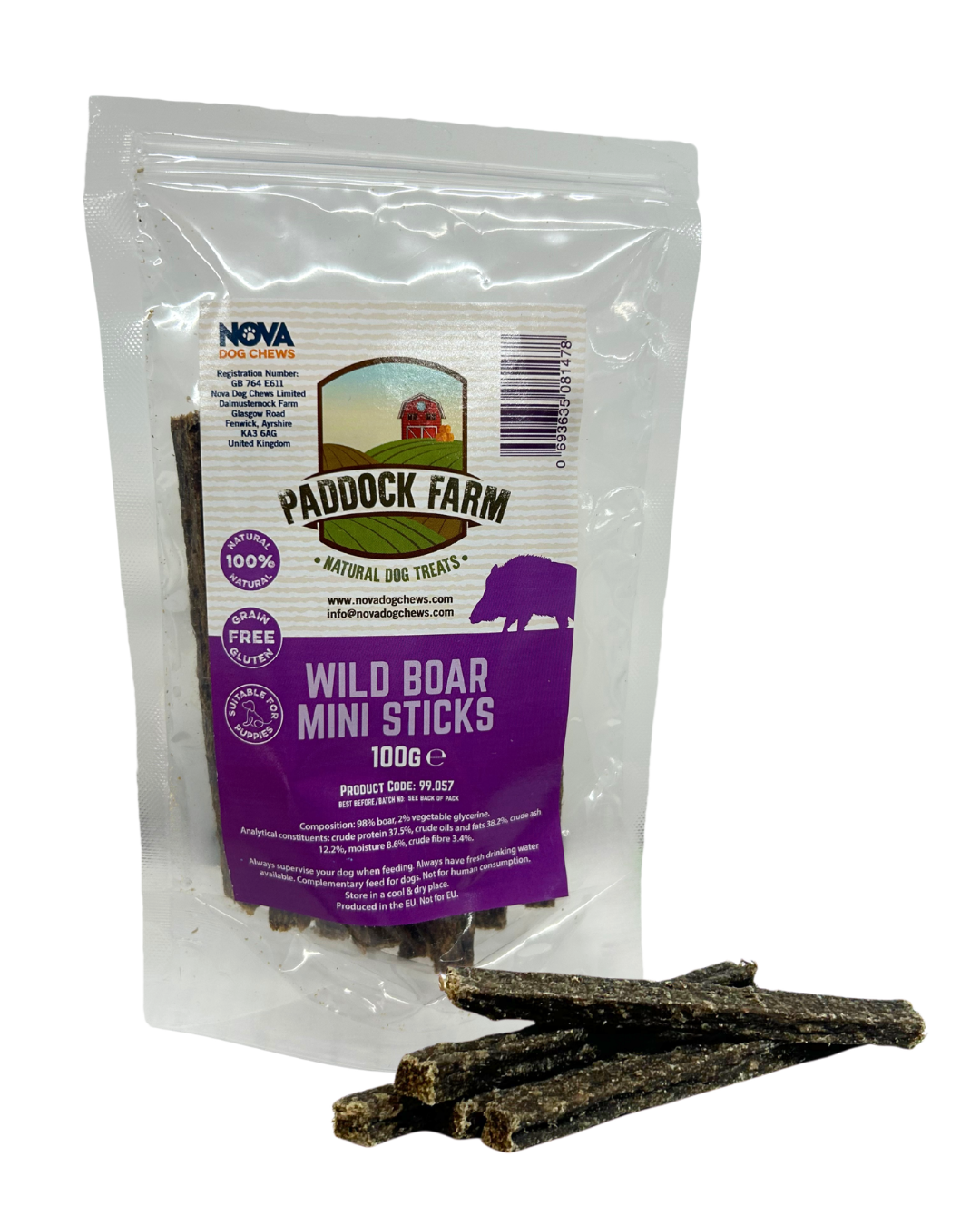 Wild Boar Mini Sticks Dog Treats 100g | Natural Grain-Free Training Treats