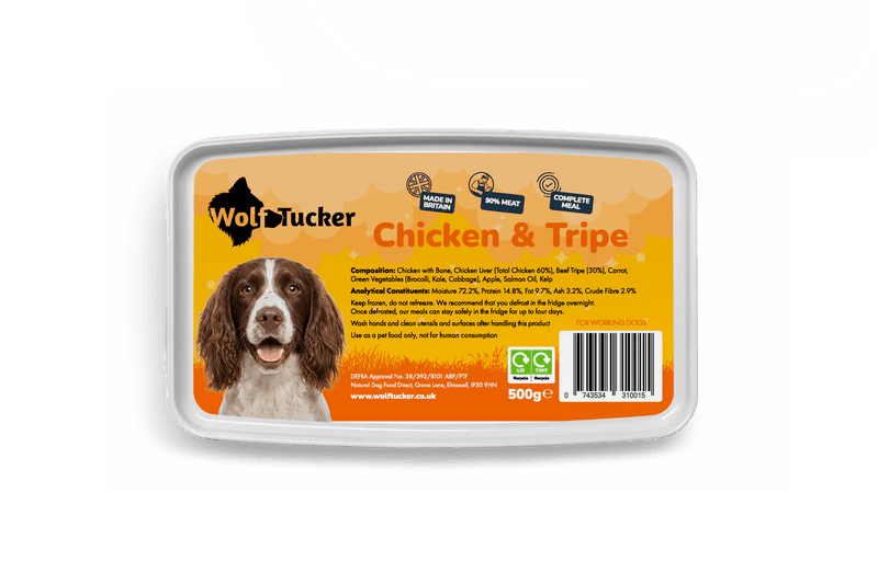 Wolf Tucker Chicken & Tripe Meal 500g | Complete Raw Dog Food - Wild Paws and Claws