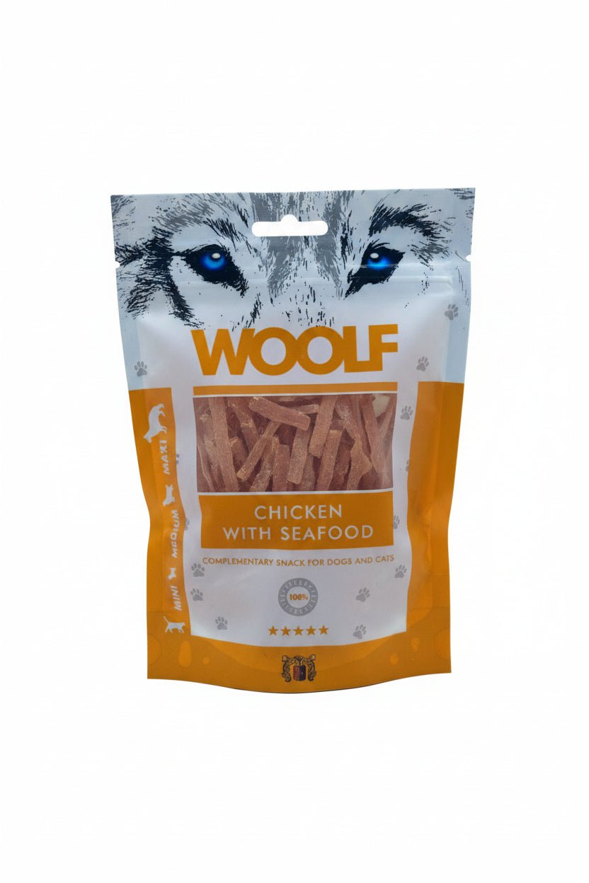 WOOLF CHICKEN AND SEAFOOD TREATS - 100G - Wild Paws and Claws