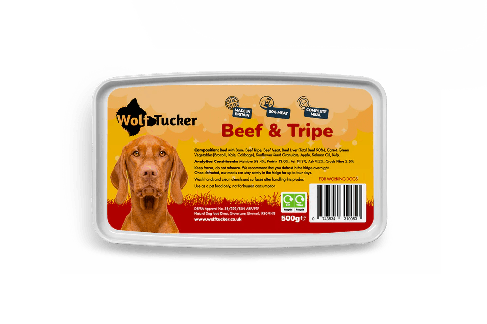 Wolf Tucker Beef & Tripe Meal 500g | Complete Raw Dog Food - Wild Paws and Claws